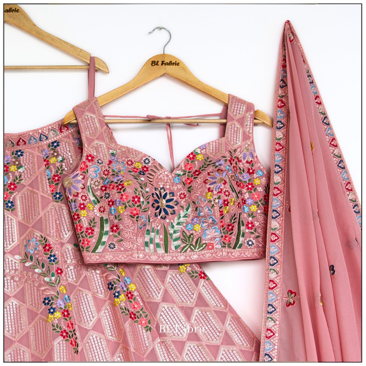 Light Pink color Sequence Embroidery work Designer Lehenga choli for Wedding Function BL1437