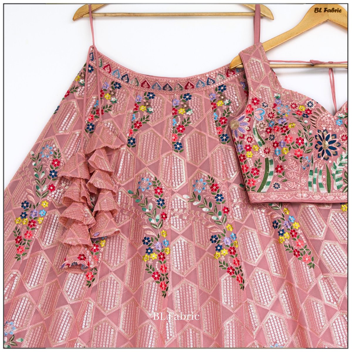 Light Pink color Sequence Embroidery work Designer Lehenga choli for Wedding Function BL1437