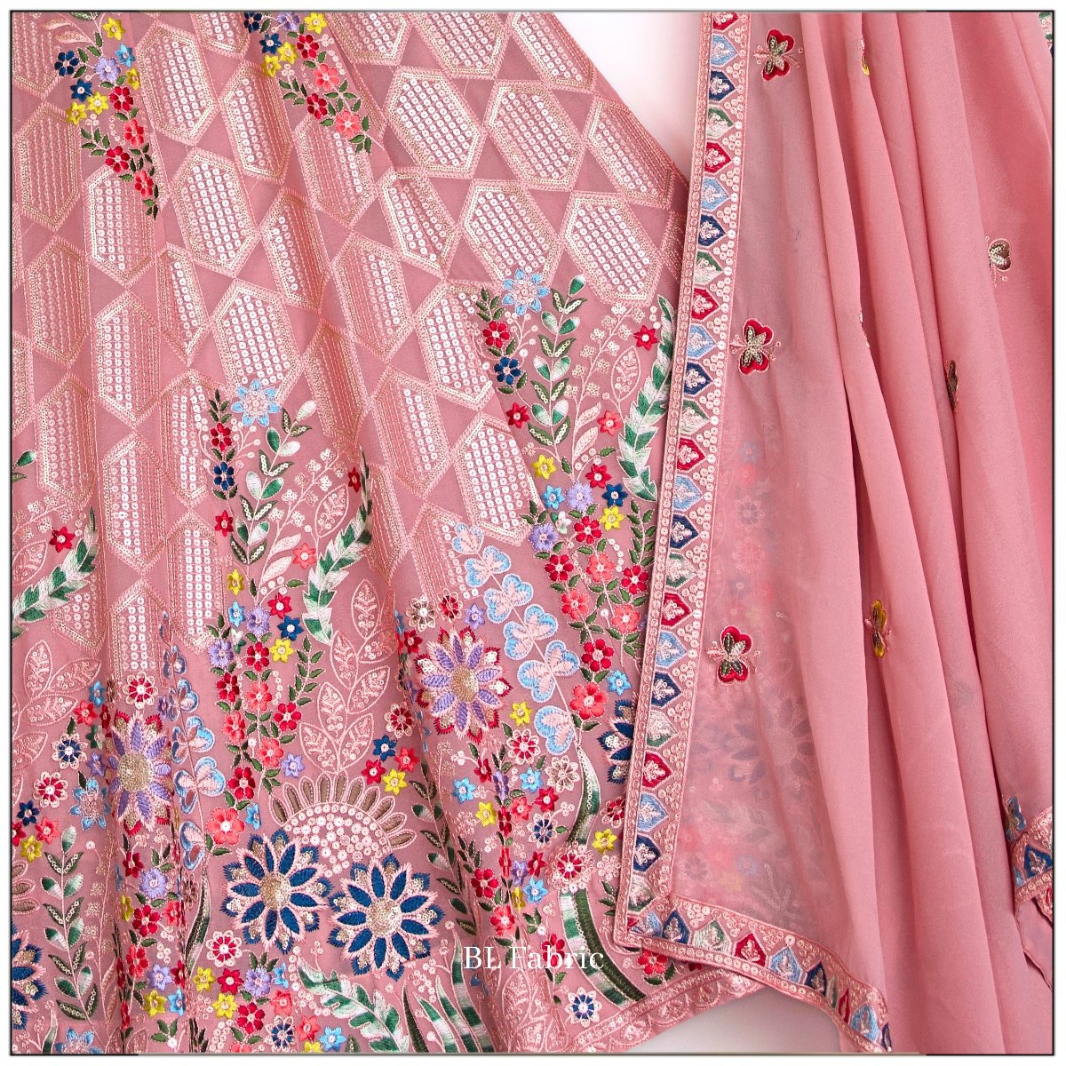 Light Pink color Sequence Embroidery work Designer Lehenga choli for Wedding Function BL1437