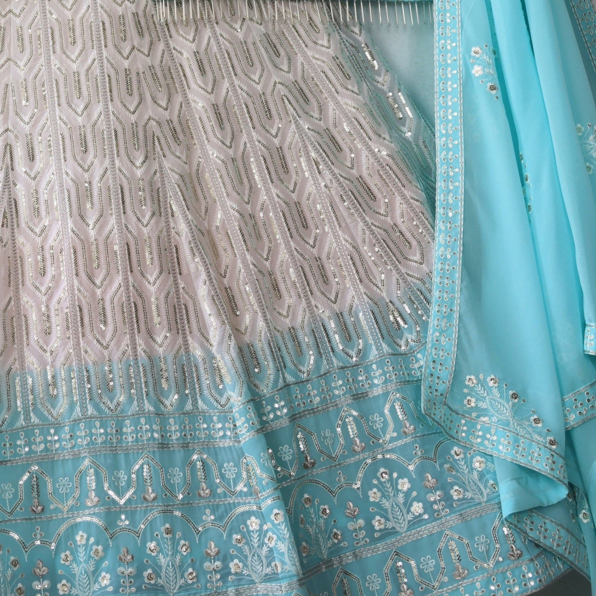 White Skyblue Shading color Sequence & Thread work Designer Wedding Lehenga Choli BL1289