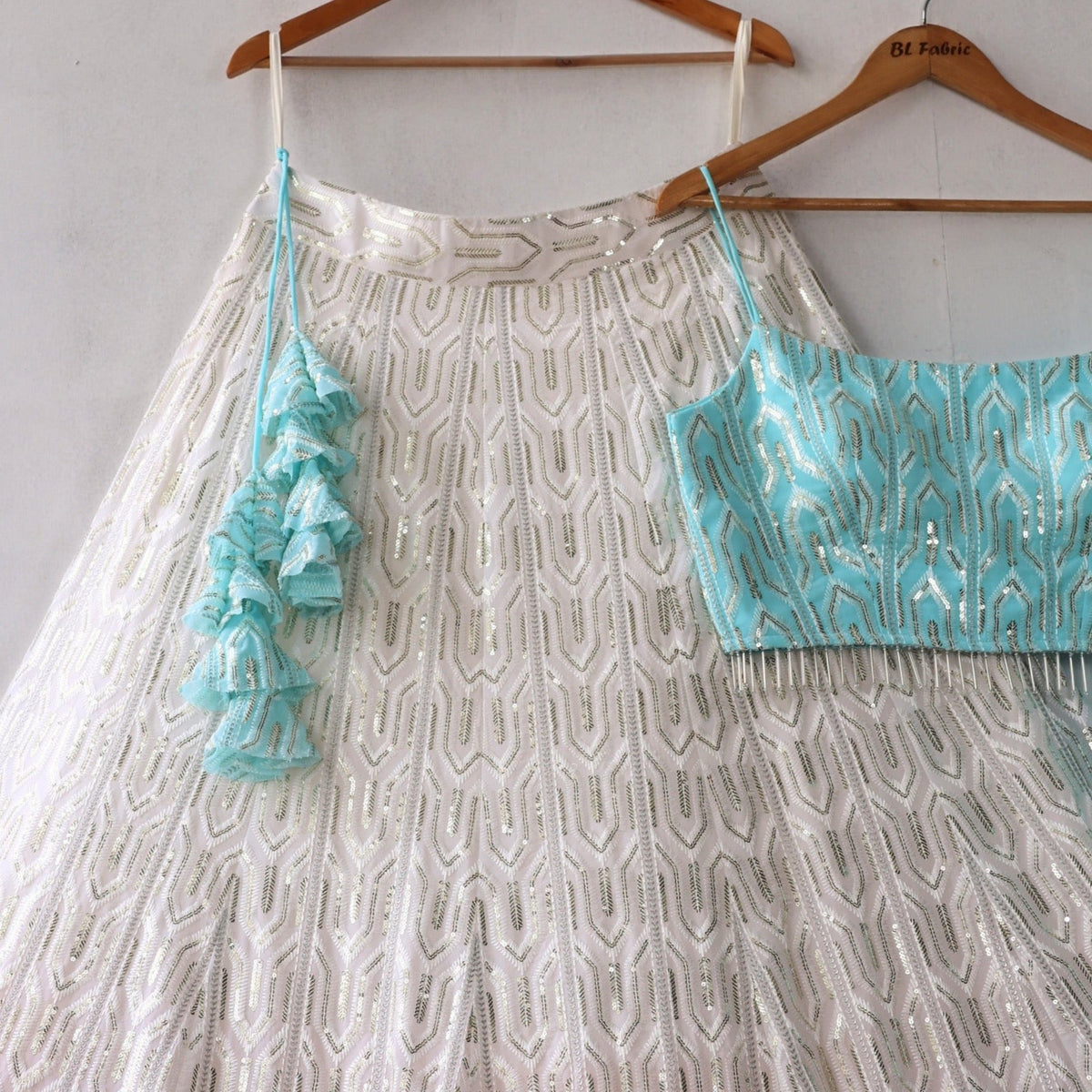 White Skyblue Shading color Sequence & Thread work Designer Wedding Lehenga Choli BL1289
