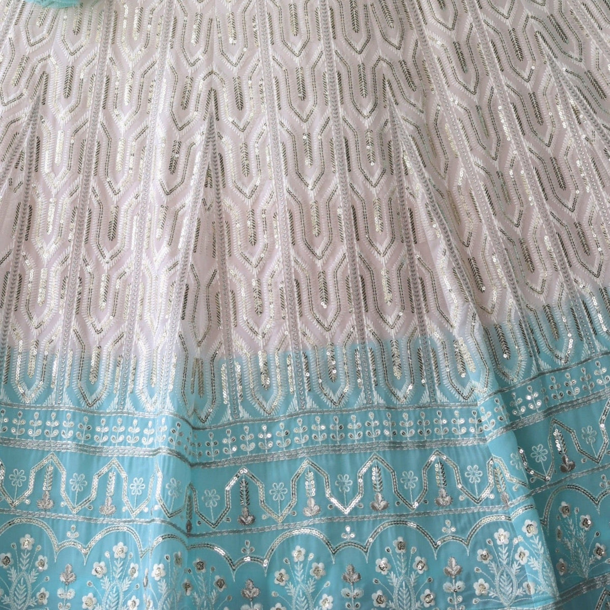 White Skyblue Shading color Sequence & Thread work Designer Wedding Lehenga Choli BL1289