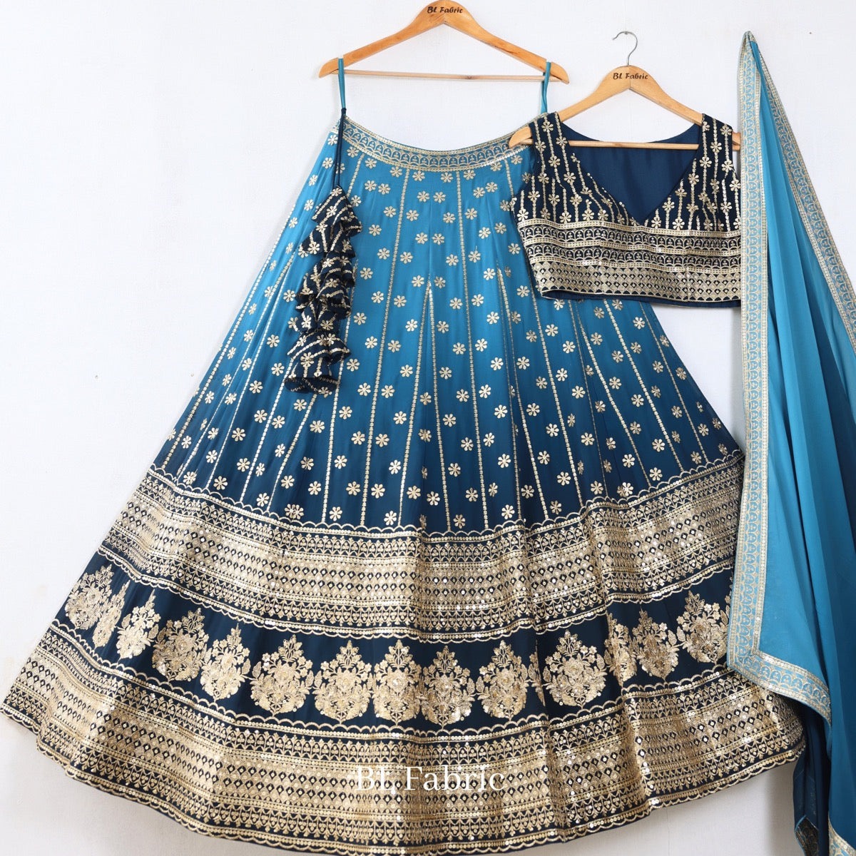 Shadding Firozi color Sequence Thread work Designer Wedding Lehenga Choli For Wedding Function BL1292