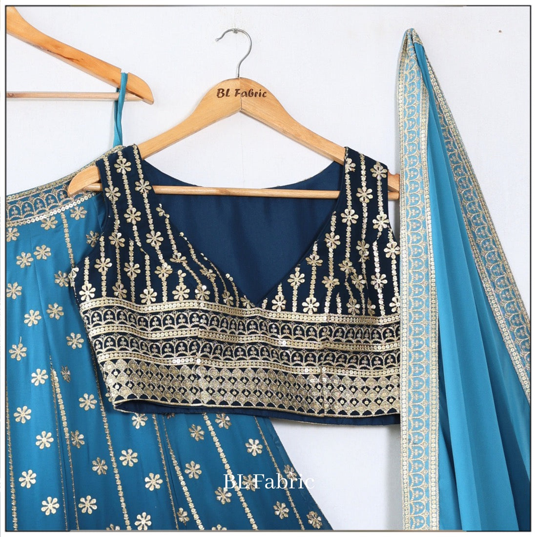 Shadding Firozi color Sequence Thread work Designer Wedding Lehenga Choli For Wedding Function BL1292