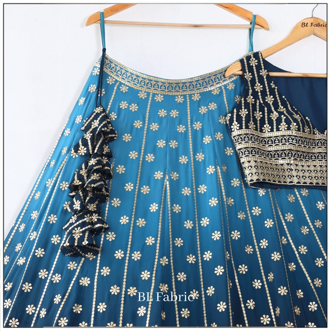 Shadding Firozi color Sequence Thread work Designer Wedding Lehenga Choli For Wedding Function BL1292