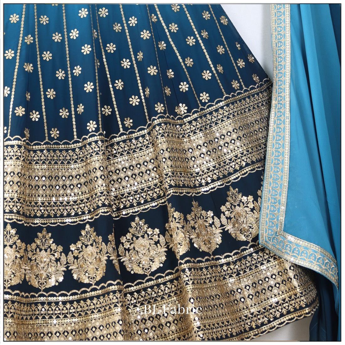 Shadding Firozi color Sequence Thread work Designer Wedding Lehenga Choli For Wedding Function BL1292