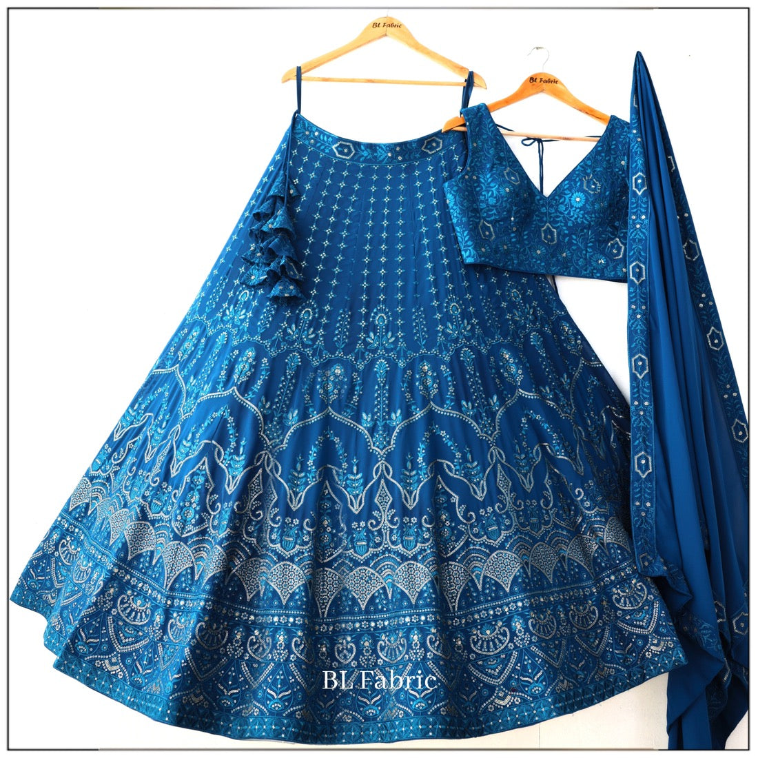 Blue color Sequence & Thread Embroidery work Designer Wedding Lehenga Choli BL1321