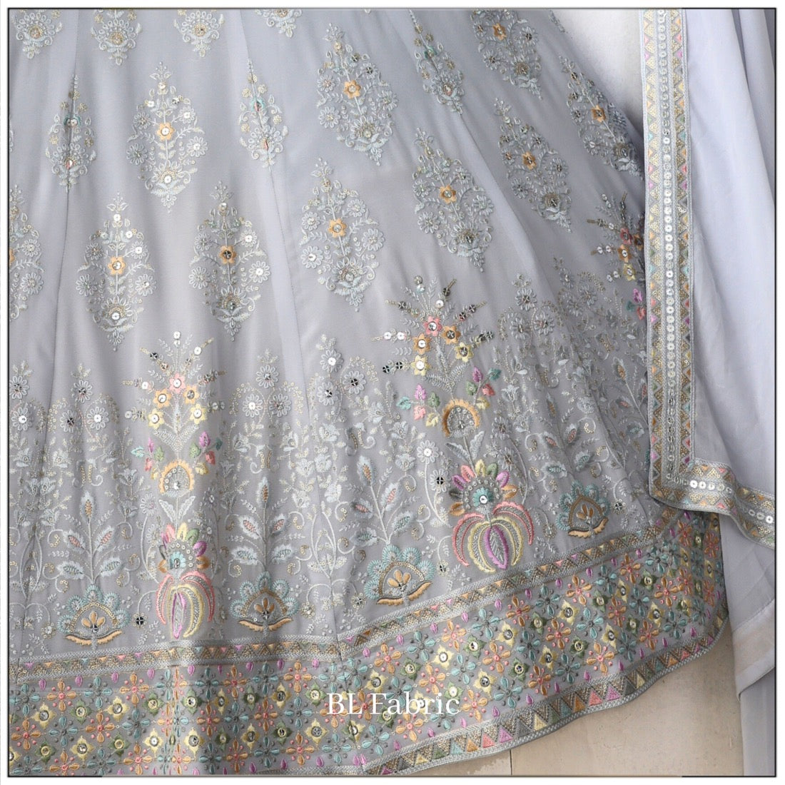 Grey color Sequence & Mirror Embroidery work Designer Wedding Lehenga Choli BL1323
