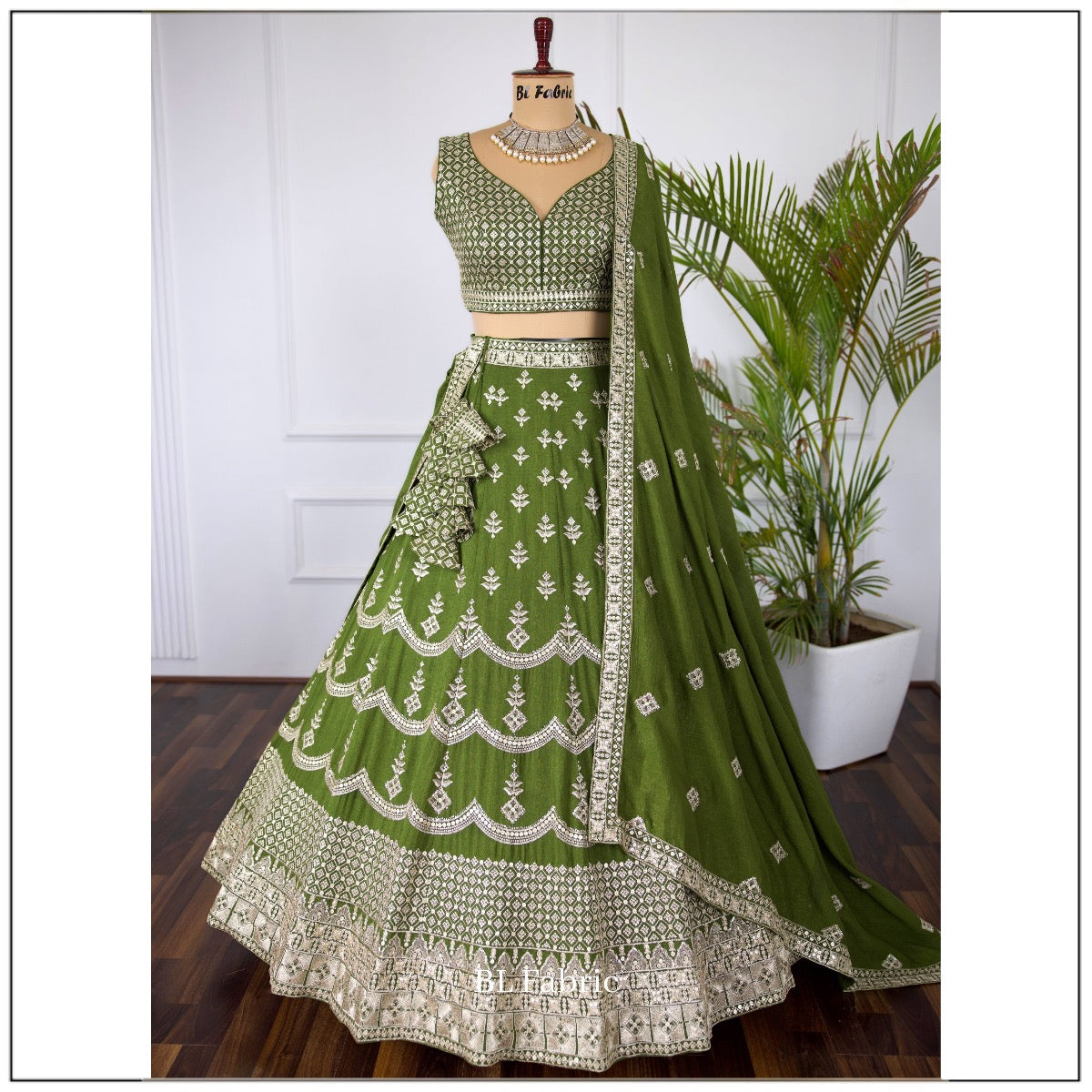 Mehendi Green color Sequence Thread work Designer Wedding Lehenga Choli For Wedding Function BL1406