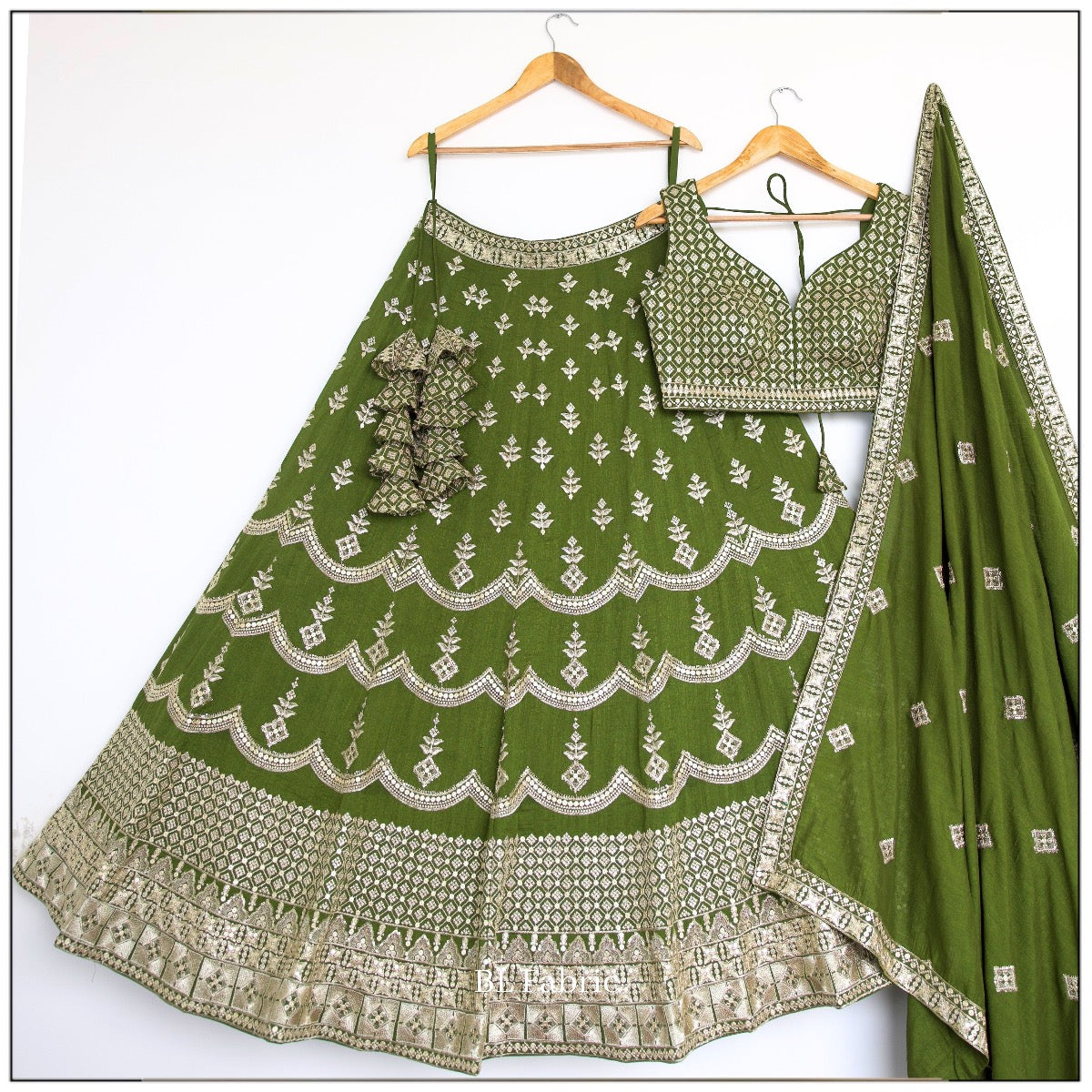 Mehendi Green color Sequence Thread work Designer Wedding Lehenga Choli For Wedding Function BL1406