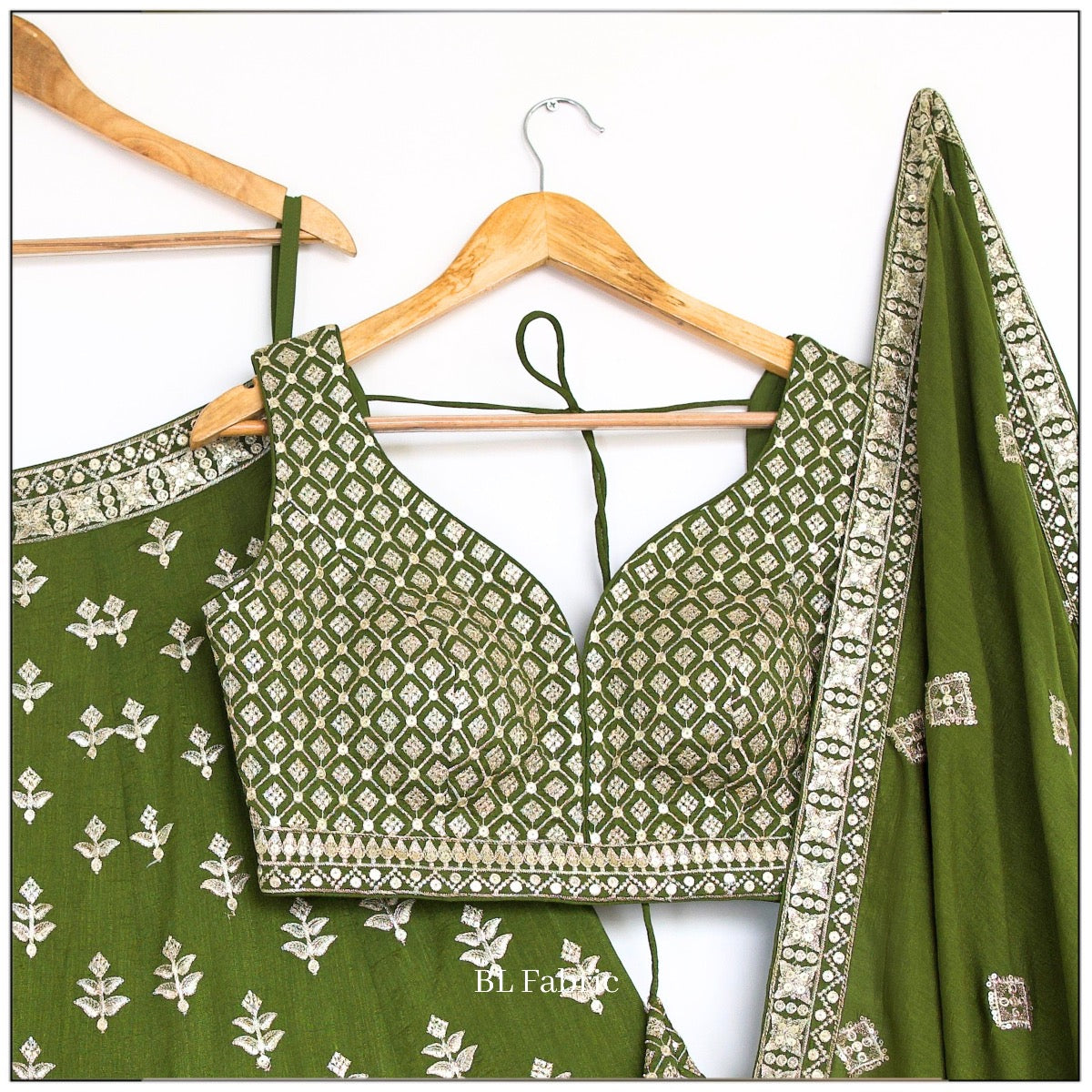 Mehendi Green color Sequence Thread work Designer Wedding Lehenga Choli For Wedding Function BL1406