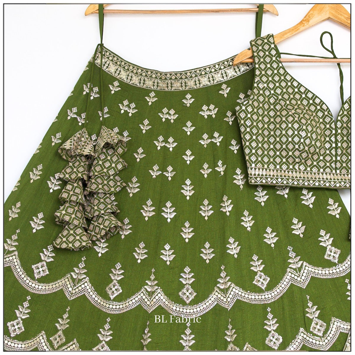 Mehendi Green color Sequence Thread work Designer Wedding Lehenga Choli For Wedding Function BL1406