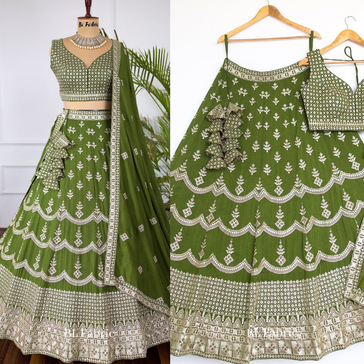 Mehendi Green color Sequence Thread work Designer Wedding Lehenga Choli For Wedding Function BL1406