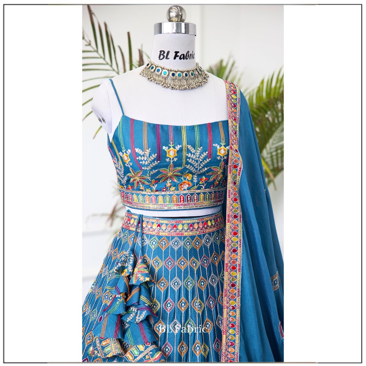 FIrozi color Designer Sequence Embroidery work Lehenga choli for Wedding Function BL1430