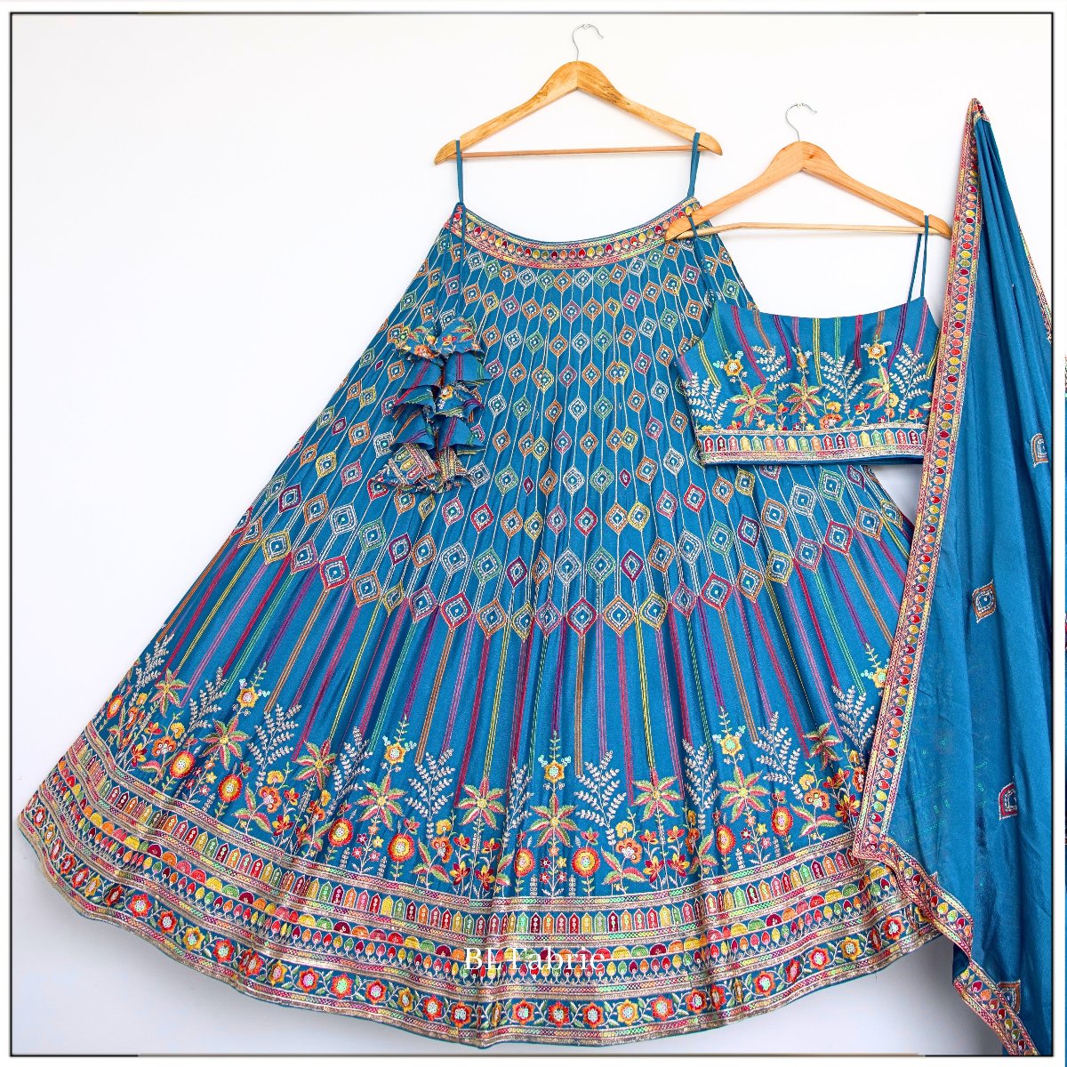 FIrozi color Designer Sequence Embroidery work Lehenga choli for Wedding Function BL1430