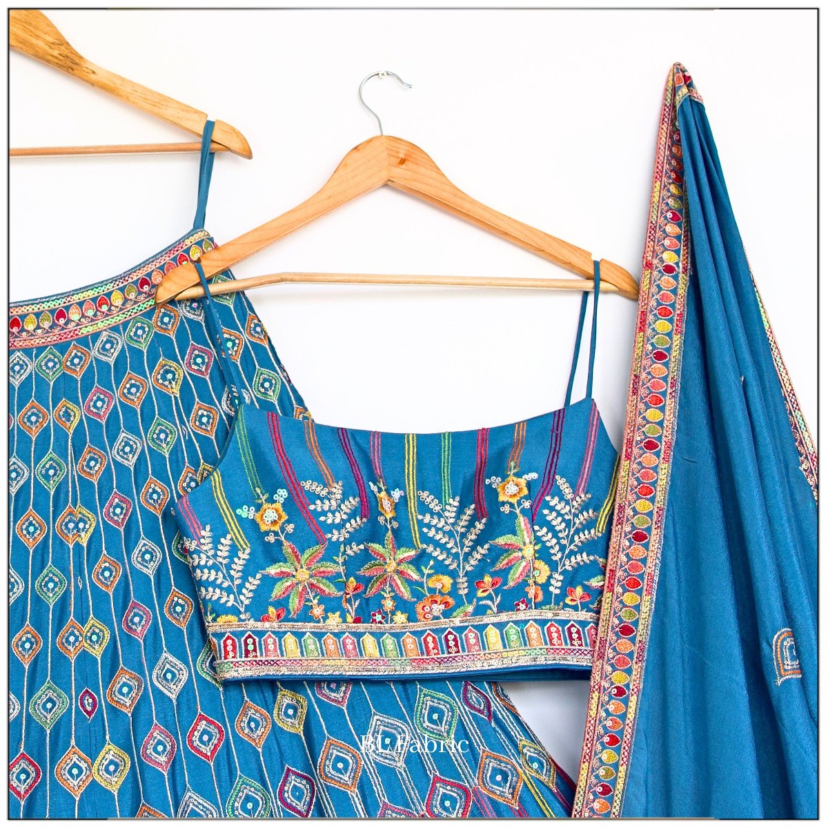 FIrozi color Designer Sequence Embroidery work Lehenga choli for Wedding Function BL1430