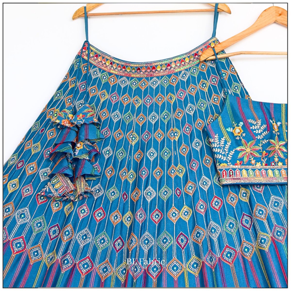 FIrozi color Designer Sequence Embroidery work Lehenga choli for Wedding Function BL1430