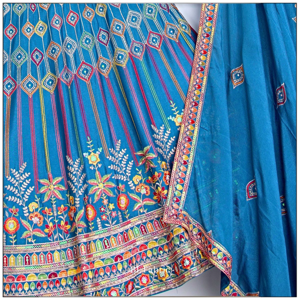 FIrozi color Designer Sequence Embroidery work Lehenga choli for Wedding Function BL1430