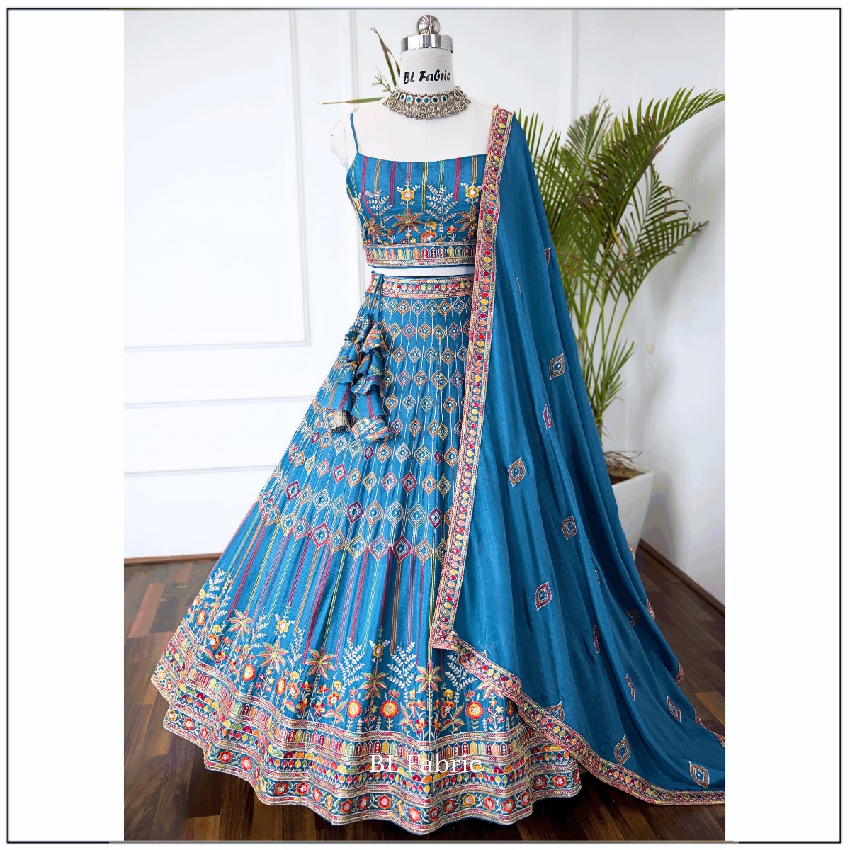 FIrozi color Designer Sequence Embroidery work Lehenga choli for Wedding Function BL1430