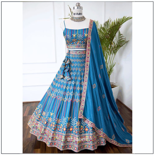 FIrozi color Designer Sequence Embroidery work Lehenga choli for Wedding Function BL1430