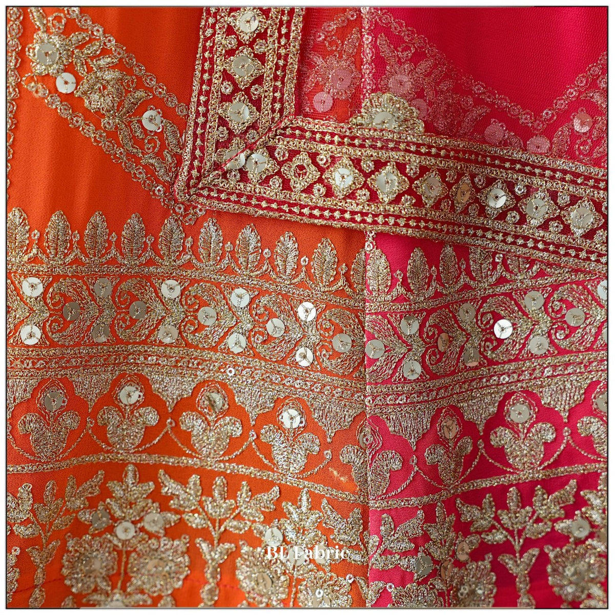 Pink Orange color Sequence Embroidery work Designer Lehenga choli for Wedding Function BL1432