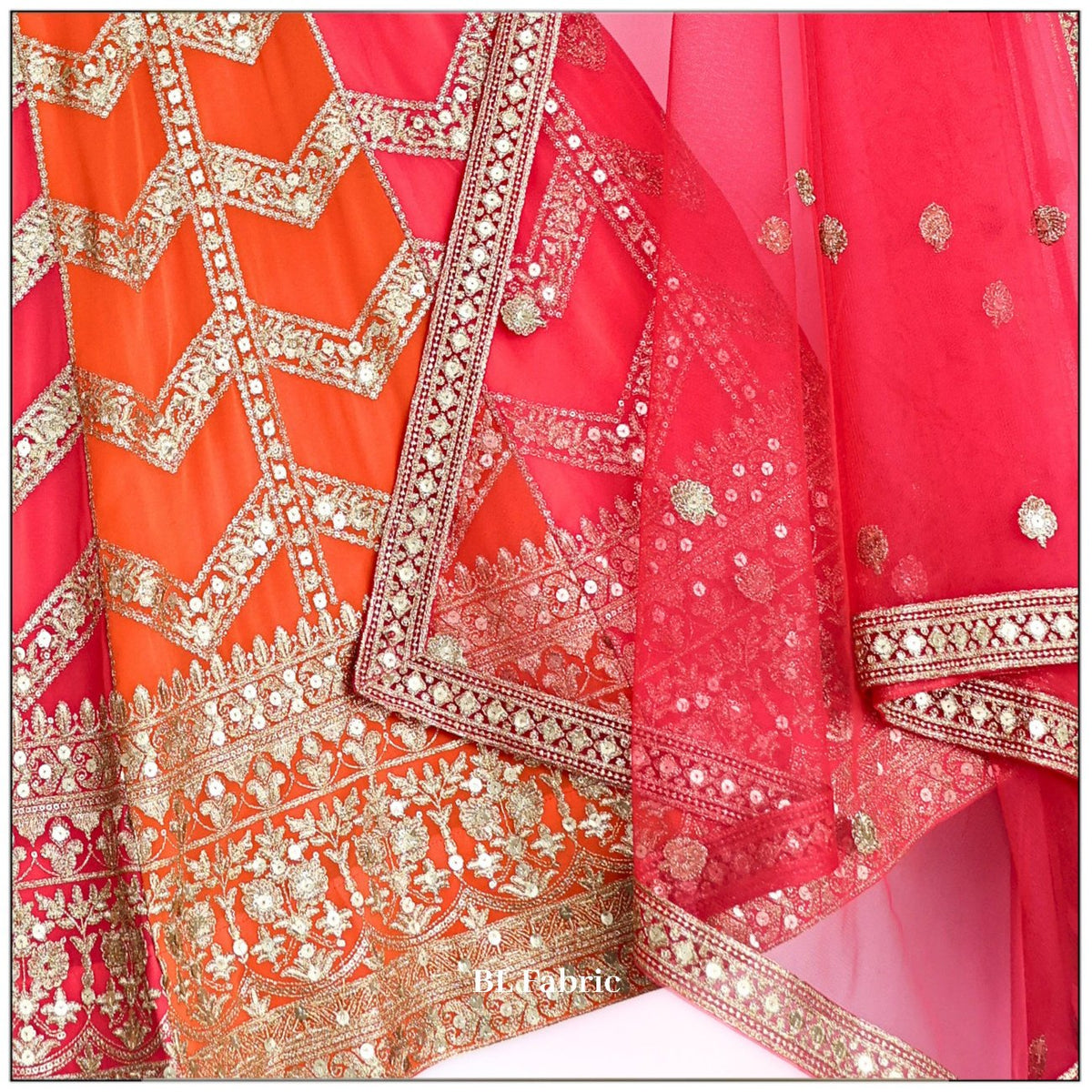 Pink Orange color Sequence Embroidery work Designer Lehenga choli for Wedding Function BL1432
