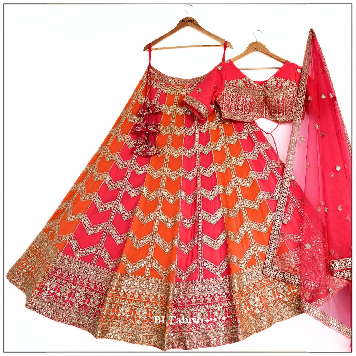 Pink Orange color Sequence Embroidery work Designer Lehenga choli for Wedding Function BL1432