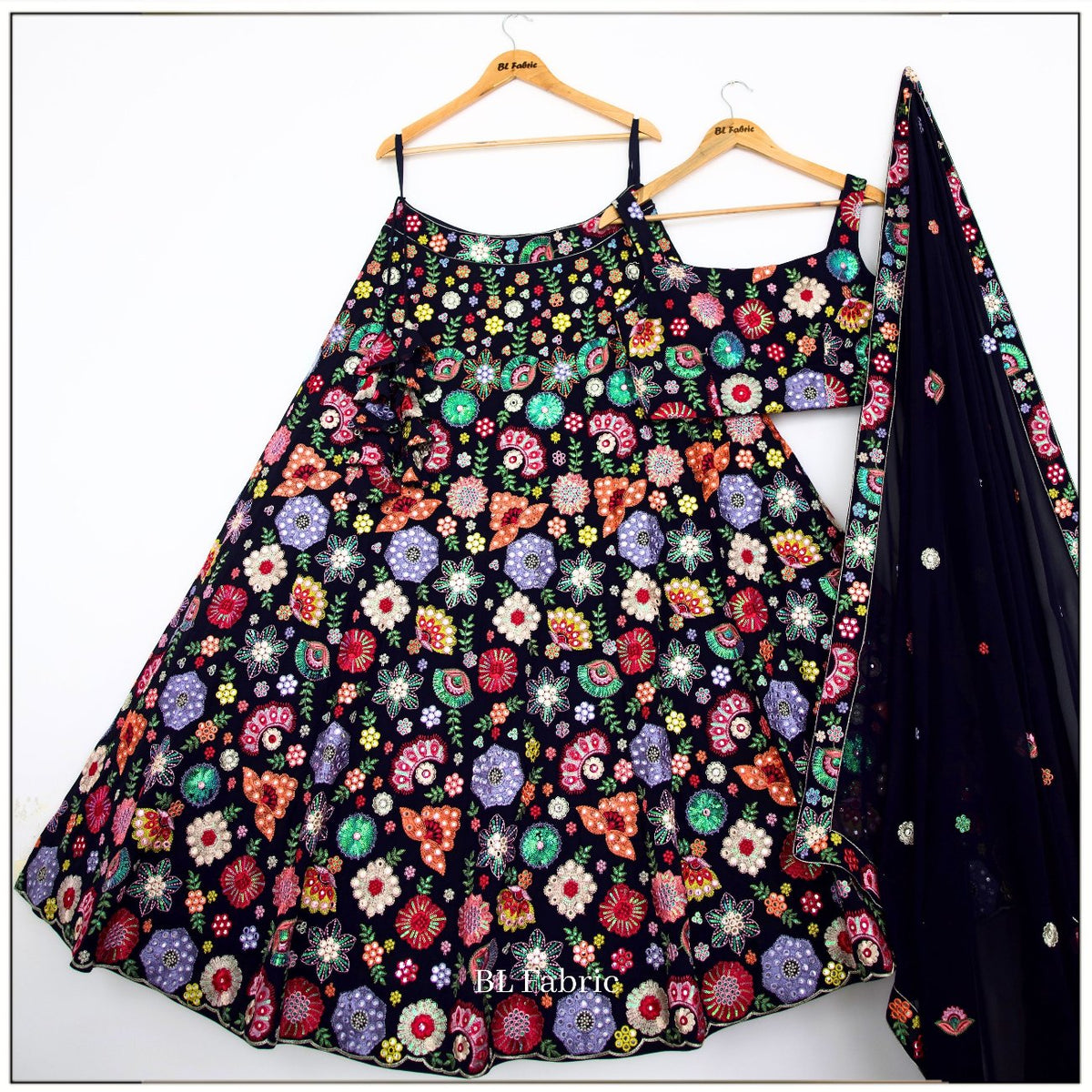 Navy Blue color Sequence Thread Embroidery work Designer Lehenga choli for Wedding Function BL1433