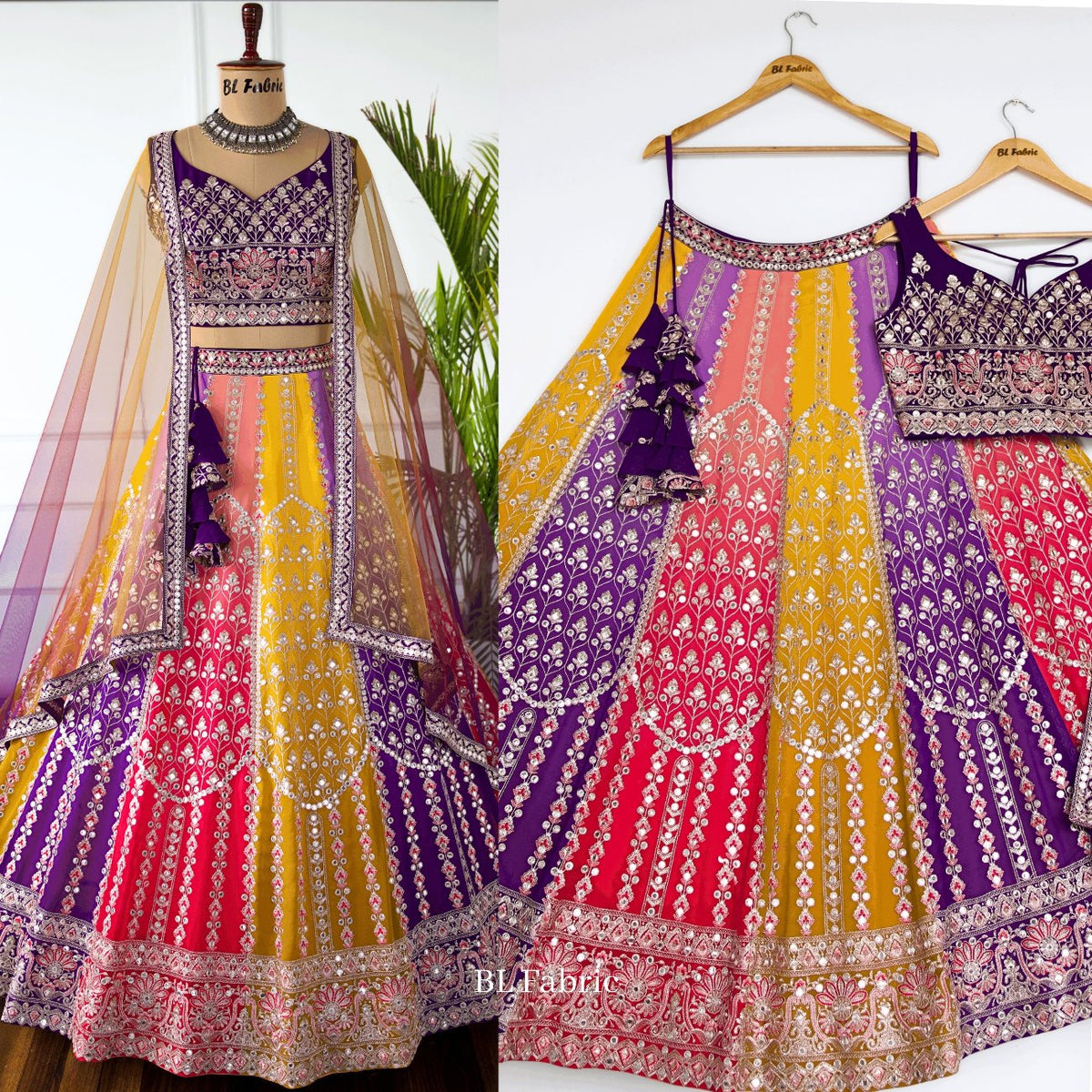 Multi color Sequence & Thread Embroidery work Designer Lehenga Choli for Any Function BL1450