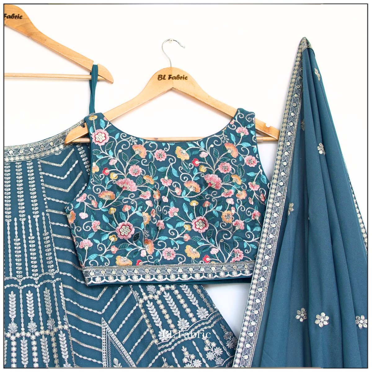 Light Blue color Embroidery & Sequence work Designer Lehenga Choli for Wedding Function BL1452