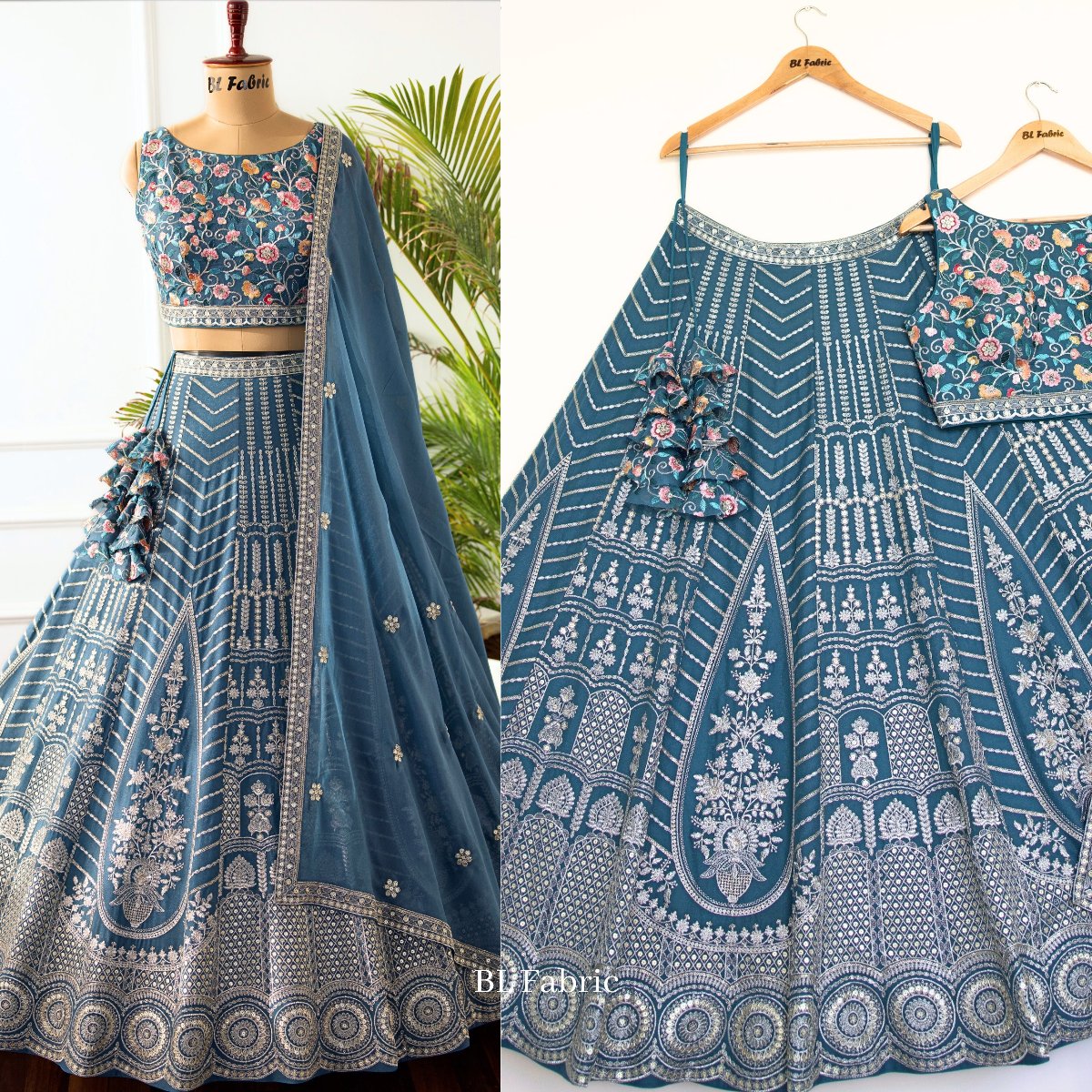 Light Blue color Embroidery & Sequence work Designer Lehenga Choli for Wedding Function BL1452