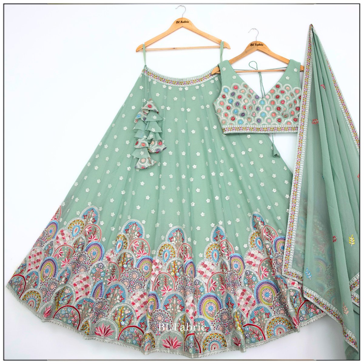 Light Green color Designer Sequence Embroidery work Lehenga choli for Wedding Function BL1449