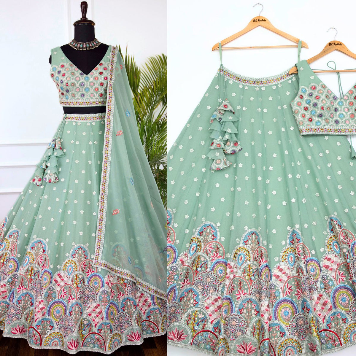 Light Green color Designer Sequence Embroidery work Lehenga choli for Wedding Function BL1449