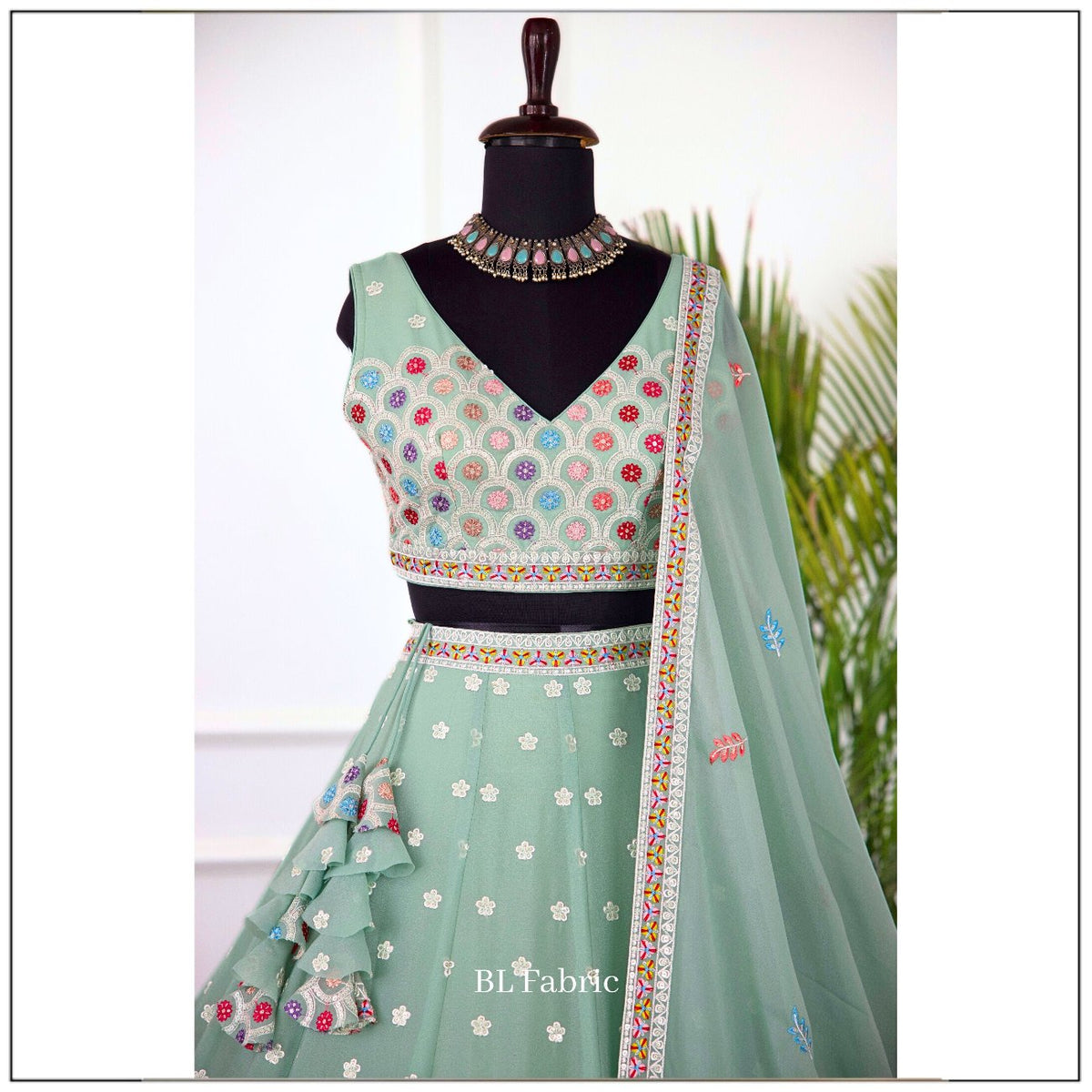 Light Green color Designer Sequence Embroidery work Lehenga choli for Wedding Function BL1449