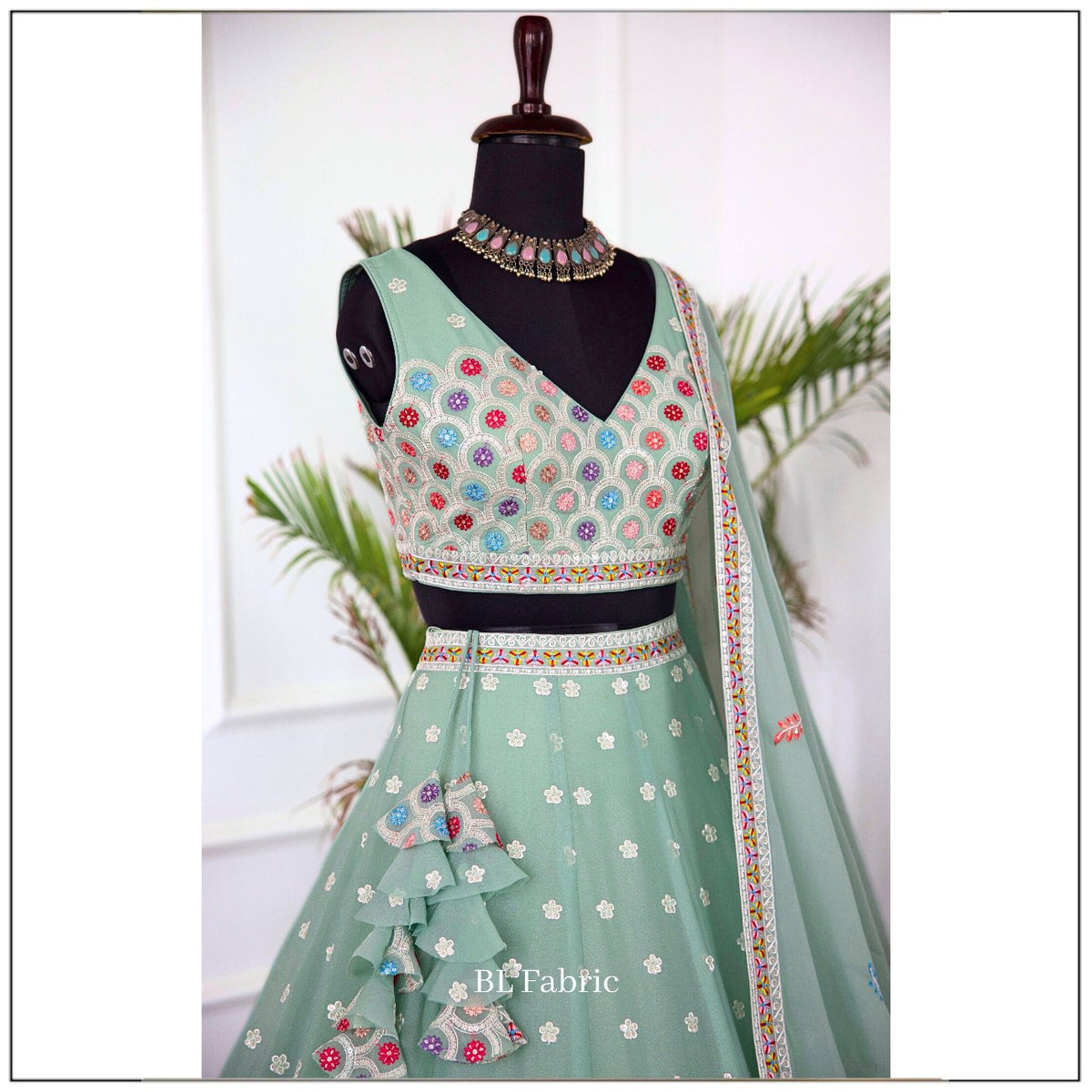 Light Green color Designer Sequence Embroidery work Lehenga choli for Wedding Function BL1449