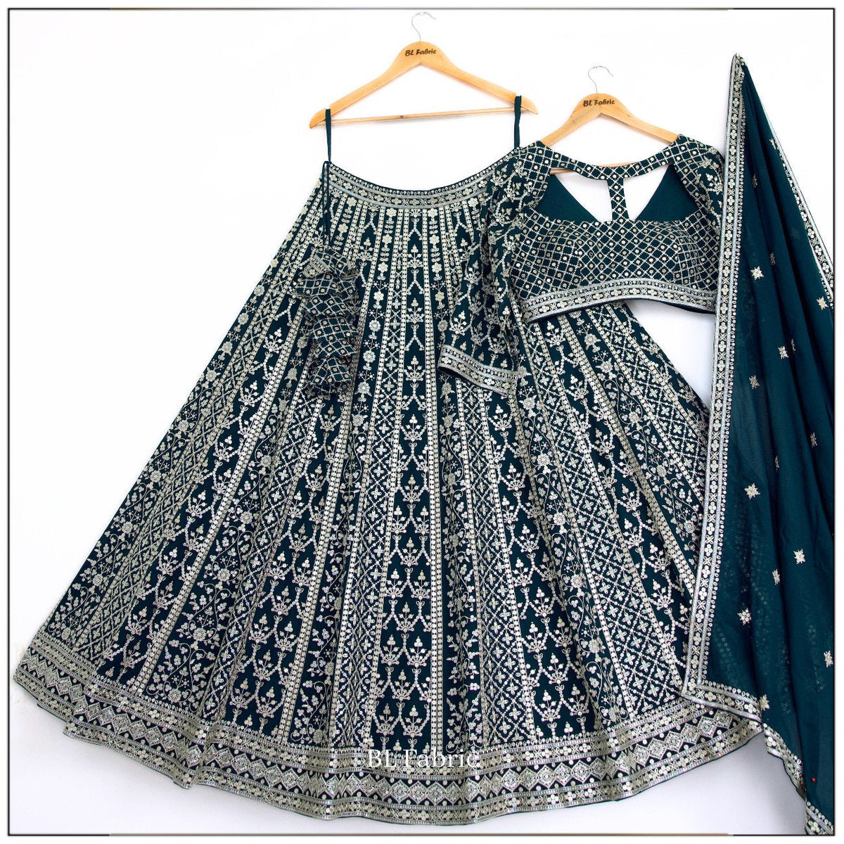 Green color Embroidery & Sequence work Designer Lehenga Choli for Wedding Function BL1457