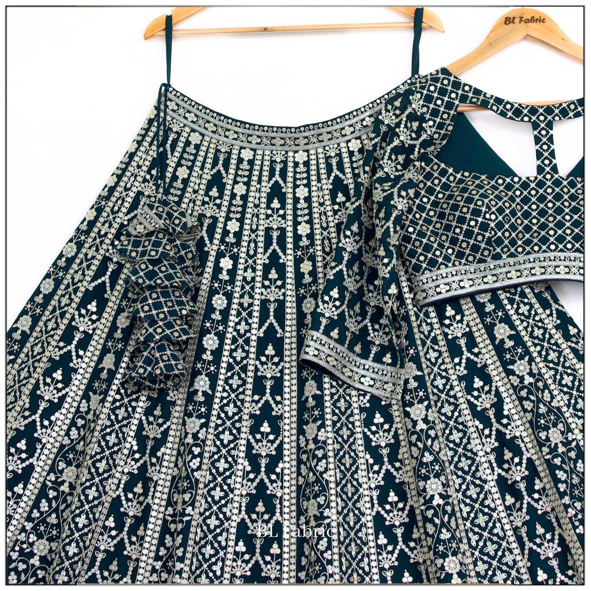 Green color Embroidery & Sequence work Designer Lehenga Choli for Wedding Function BL1457
