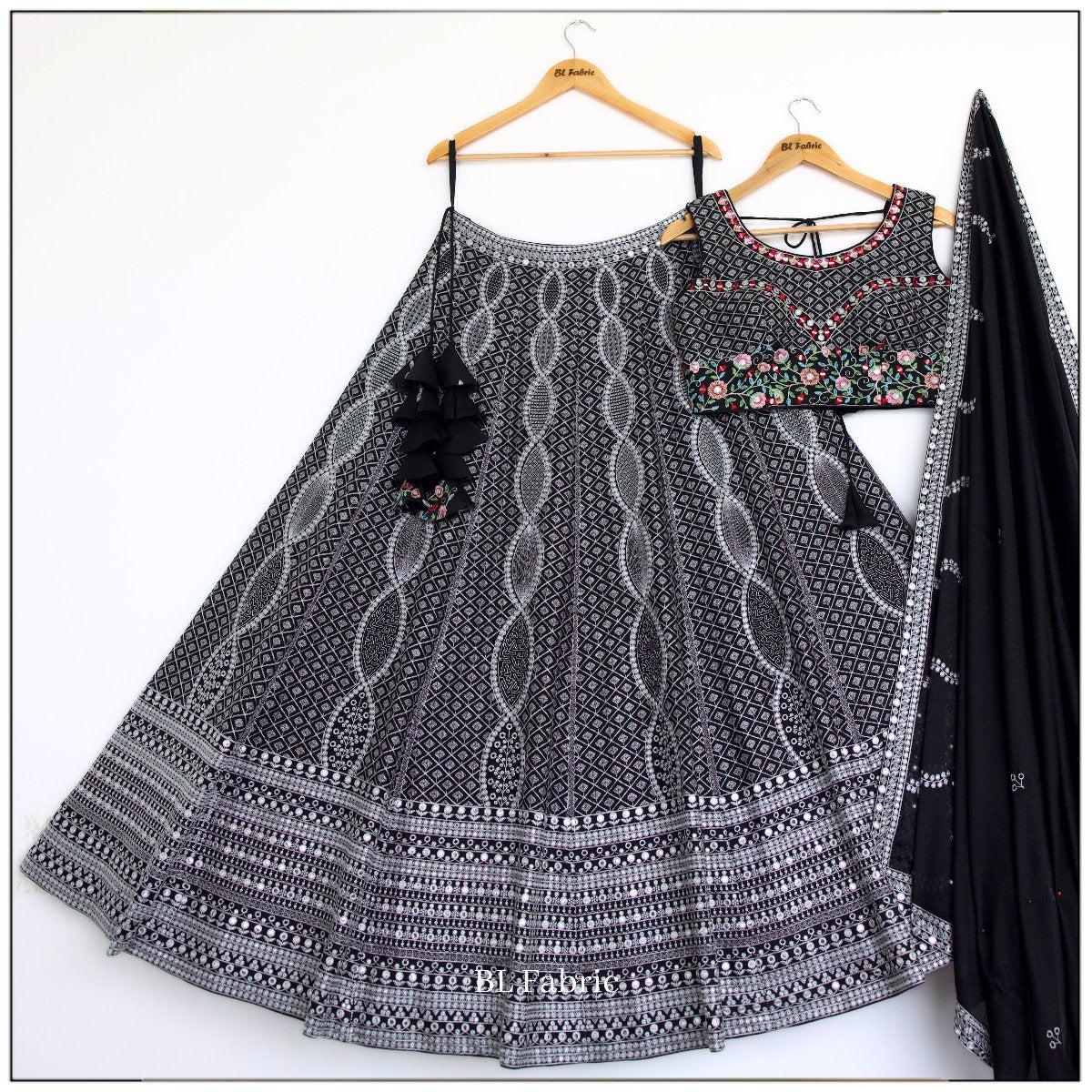 Black color Real Mirror & Embroidery & Sequence work Designer Lehenga Choli for Wedding Function BL1461