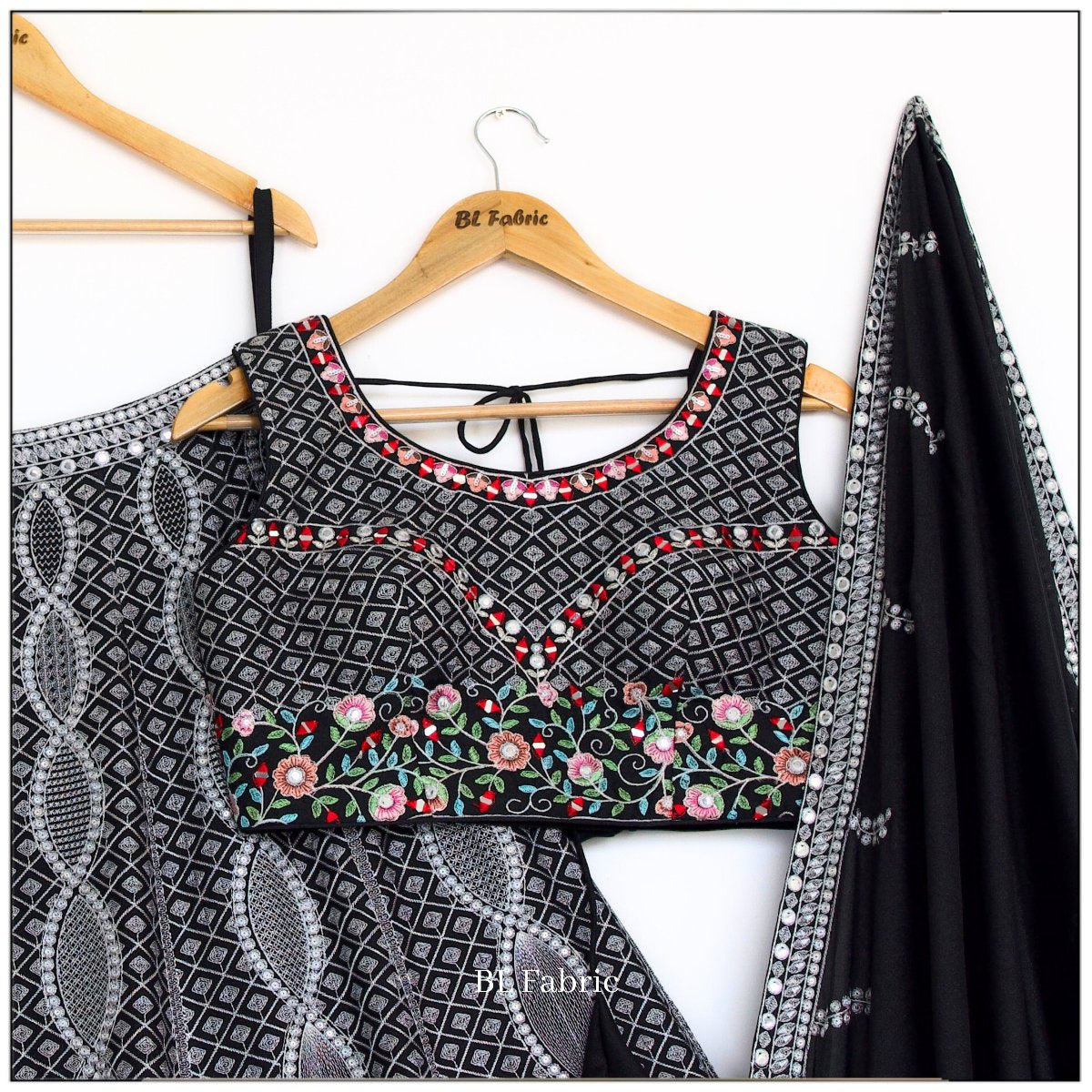 Black color Real Mirror & Embroidery & Sequence work Designer Lehenga Choli for Wedding Function BL1461