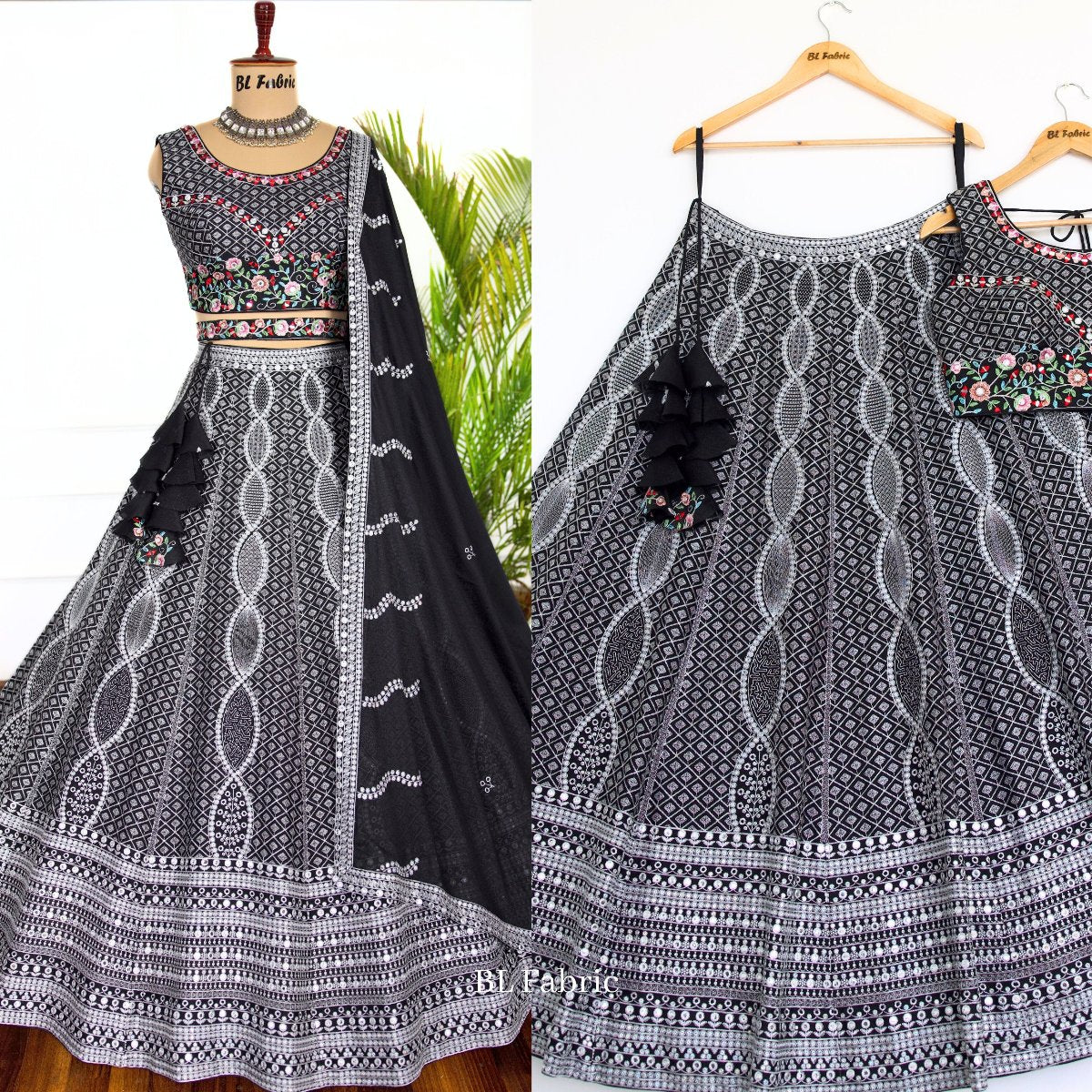 Black color Real Mirror & Embroidery & Sequence work Designer Lehenga Choli for Wedding Function BL1461