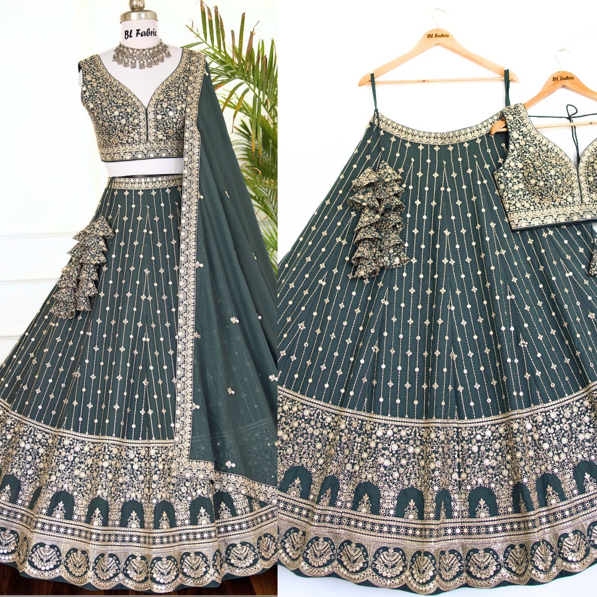 Light Green color Sequence & Thread Embroidery work Designer Lehenga Choli for Wedding Function BL1473