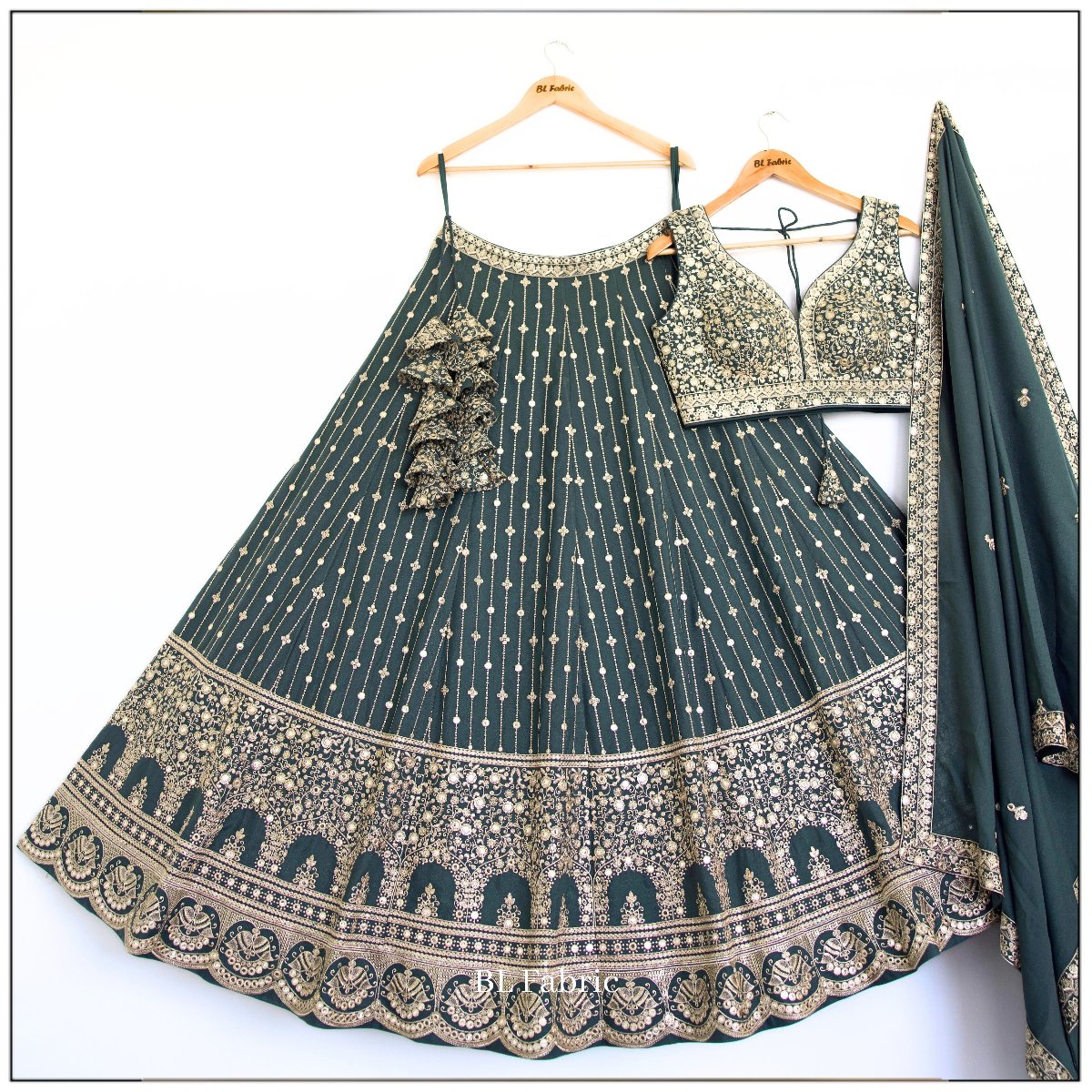 Light Green color Sequence & Thread Embroidery work Designer Lehenga Choli for Wedding Function BL1473