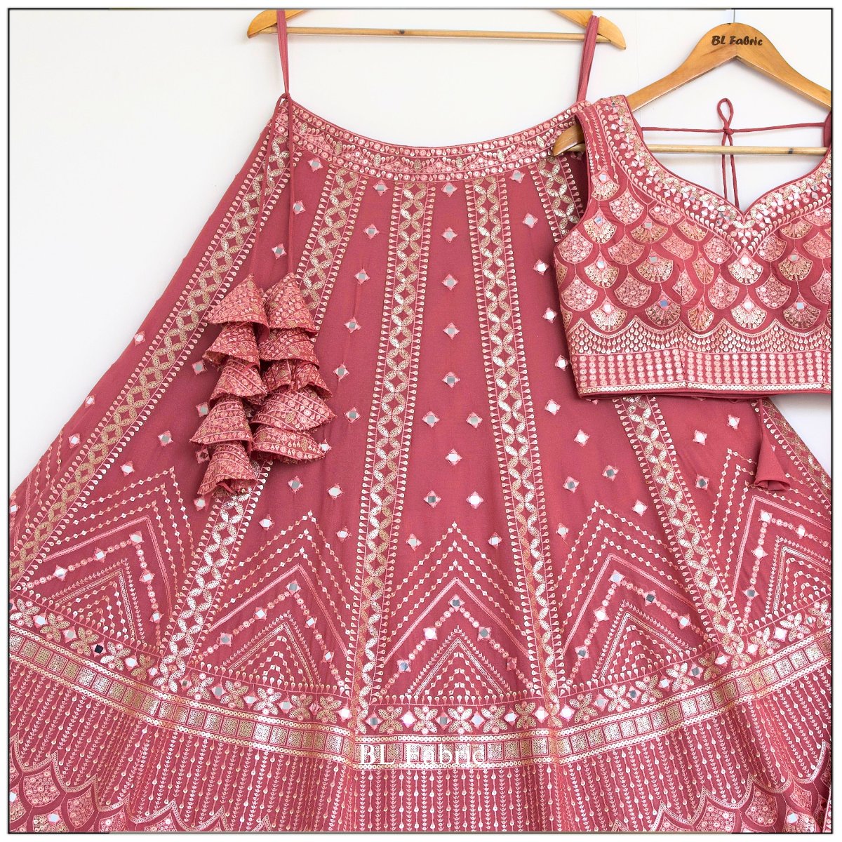 Peach color Real Mirror Embroidery work Designer Lehenga Choli for Wedding Function BL1476