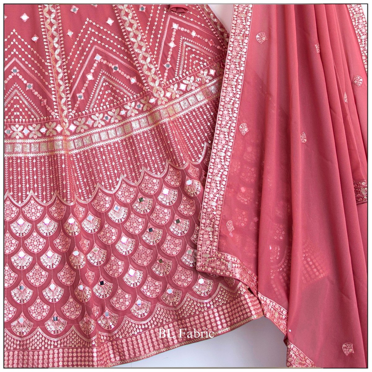 Peach color Real Mirror Embroidery work Designer Lehenga Choli for Wedding Function BL1476