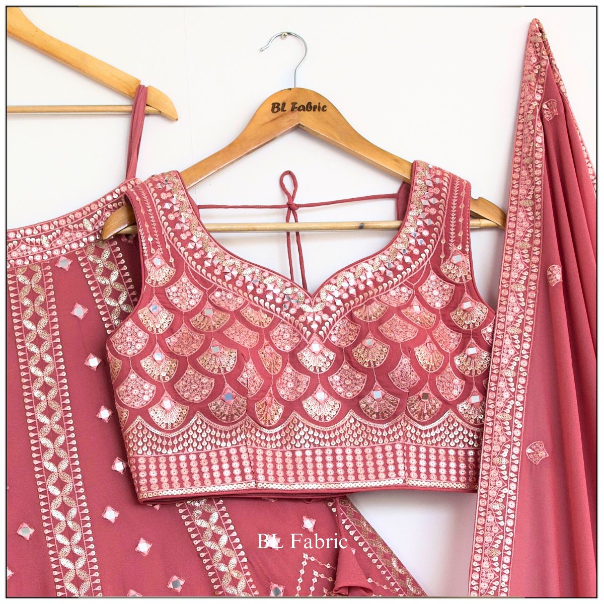 Peach color Real Mirror Embroidery work Designer Lehenga Choli for Wedding Function BL1476