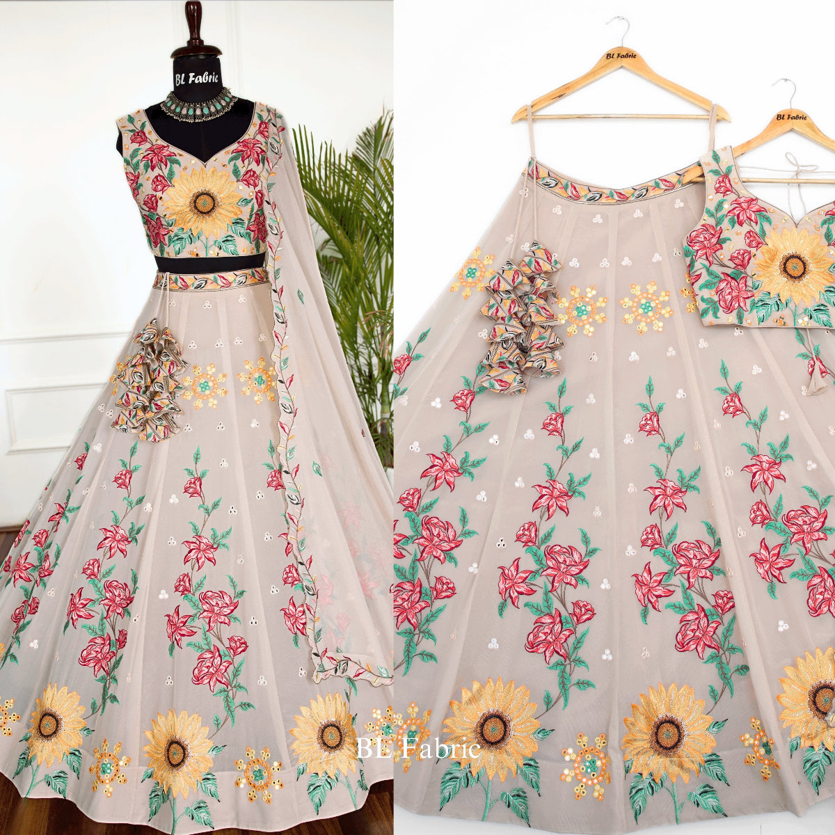 Grey color Real Mirror & Sequence Thread work Designer Wedding Lehenga Choli For Any Function BL1496