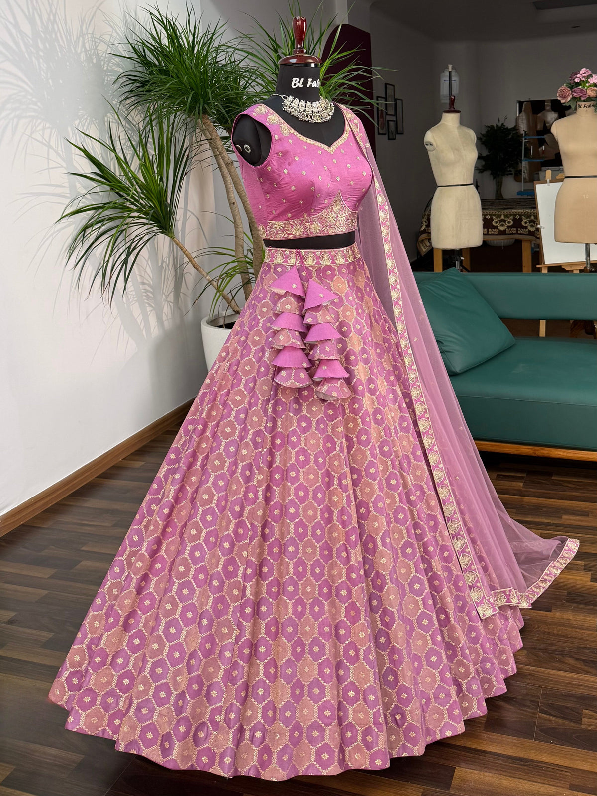 Rose pink color Jacquard Designer Lehenga choli for Any Function BL1674