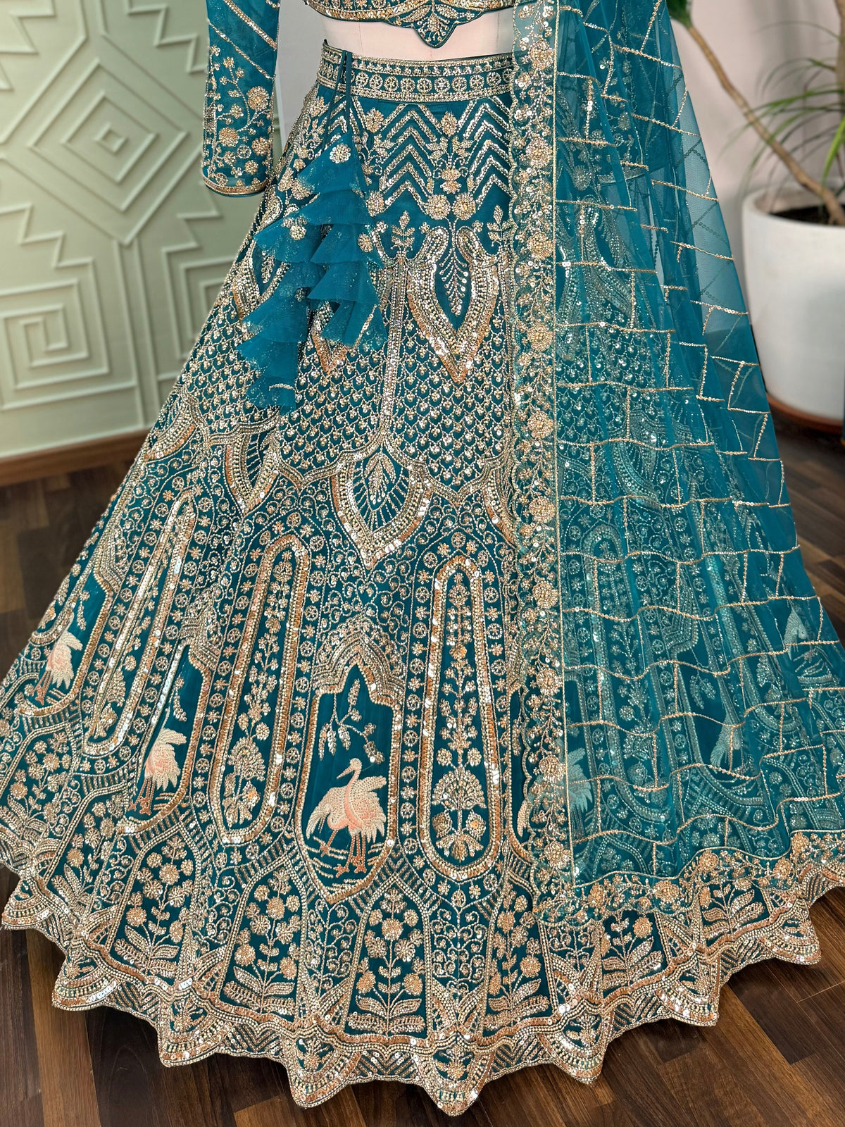 Firozi color Hand Embroidery work Designer Lehenga Choli for Wedding Function BL1703