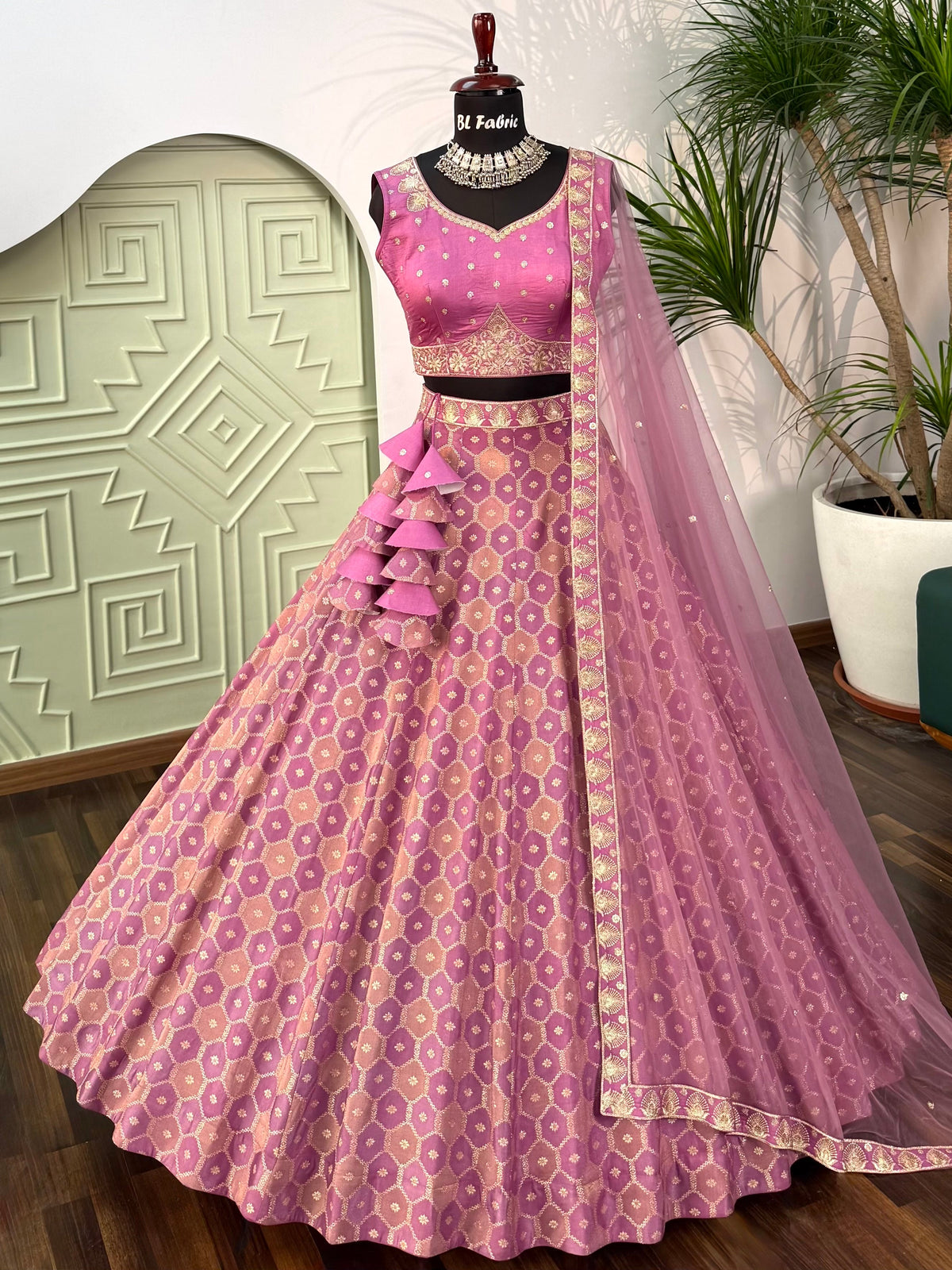 Rose pink color Jacquard Designer Lehenga choli for Any Function BL1674