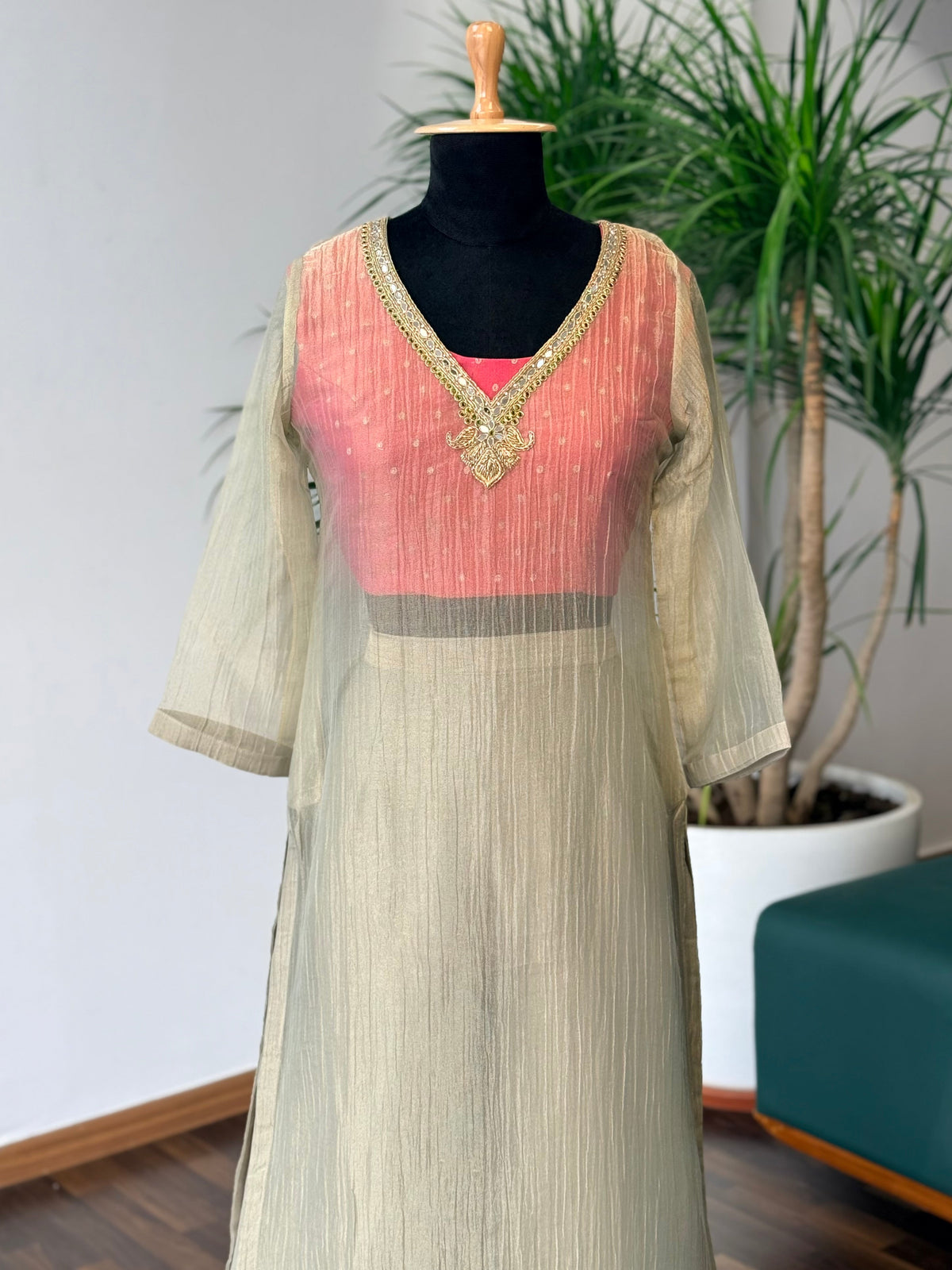 Ivory & Peach Sharara color Bids Sequence Embroidery work Sharara set BLS139